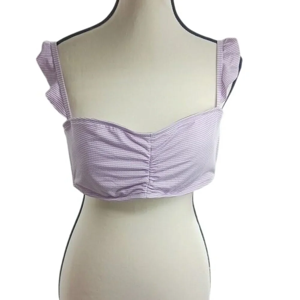 Xhilaration Womens XL Purple Gingham Swim Top Ruffle Strap Ruched Bikini